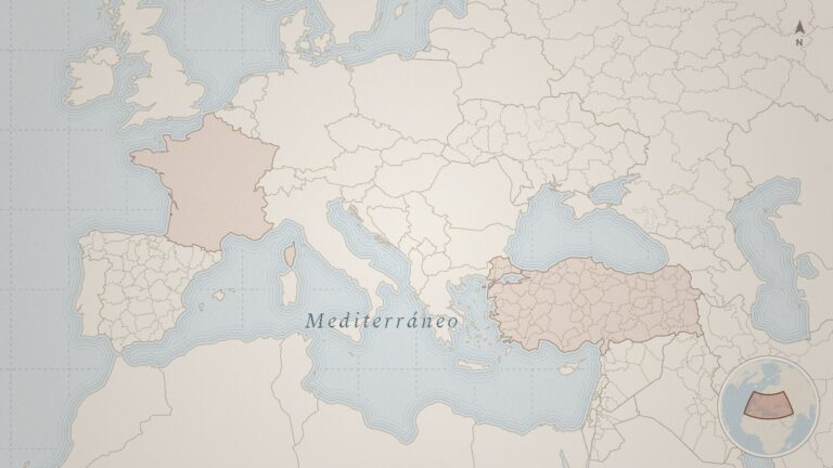 Mapa: Mediterráneo, Francia, Turquía