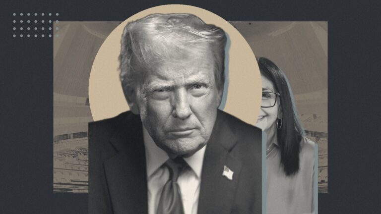 Ilustración con Donald Trump y Delcy Rodríguez