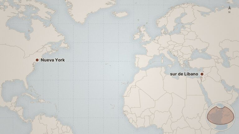 Mapa: Nueva York, sur de Líbano, Líbano, Israel