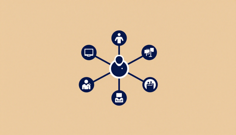 Diagrama de iconos conectados que representan servicios o áreas de cobertura médica.