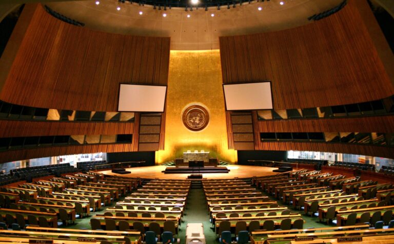 Vista general del gran salón de la Asamblea General de las Naciones Unidas en Nueva York.