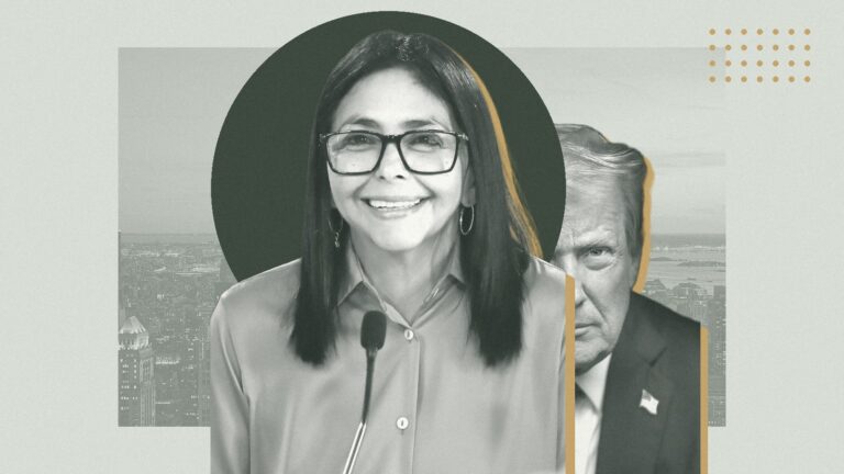 Ilustración con Delcy Rodríguez y Donald Trump