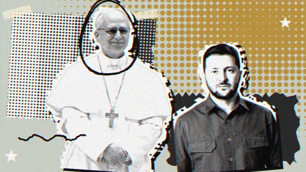 Ilustración con Papa y Volodímir Zelenski